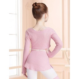Avrigirl Knitted Crop Pink Ballet Sweater for Girls, Dance Skirts with Shorts Cover up for Gymnastics, Skating