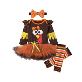 Thankgiving Outfits Baby Girls My First Thanksgiving Turkey Tutu Romper + Leg Warmers + Headband 3PC Outfits Set