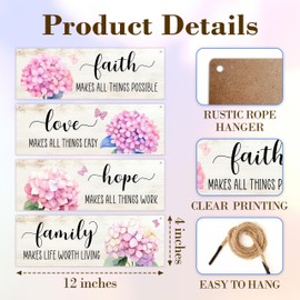 4 Pcs Family Wall Decor Wooden Sign, Faith Hope Love Wall Decor, Christian Bible Verses Wooden Hanging Sign, Inspirational Wall Art For Home Farmhouse Kitchen Living Room Bathroom Decorations, A34
