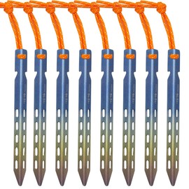 TiTo V-Shaped Titanium Alloy Tent Pegs, 0.6 x 6.3 inches (14 x 160 mm), 0.4 x 6.3 inches (10 x 160 mm), Y-Shaped, Lightweight, Portable, Durable, Hard Soil, Sand, Grassland, Tarp Pegs, Camping Setup Equipment, Storage Bag Included, Set of 4, 6, 8 (14 x 1