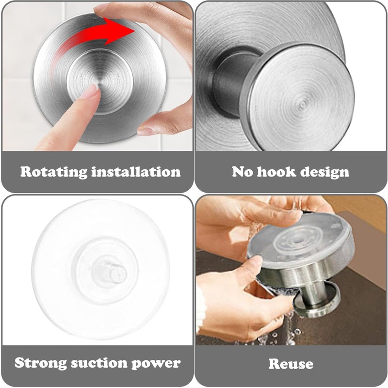 GOUKAWADA Stainless Suction Hooks for Bathroom, Vacuum Suction Hook Heavy