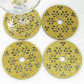 Leaf Snowflakes Felt Coasters, Set of 4 (GOLD/GREEN REVERSIBLE)
