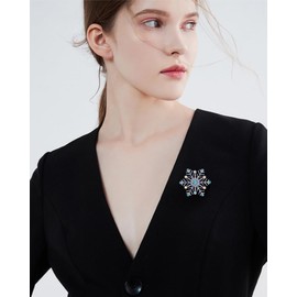 Blue Snowflake Brooch Pin for Women Rhinestone CZ Winter Flower Lapel Pins Christmas Brooch Corsage Badge Pin Cloth Dress Accessories Jewelry for Christmas