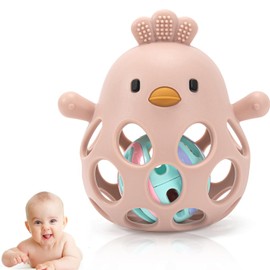 Teething Toy Baby, Teething Aid Teething Ring Baby Teething Nursing for Cooling Teething Ring Baby Toy for Senses and Chew Development Gripping Toy Baby 3 Months (Pink)