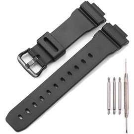 Rubber Strap Compatible with Casio DW9052 series men's watch band dw9052-1cwt bracelet 16mm/25mm black sport strap (Black strap black buckle)