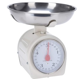 Kitchen Scales in Retro Design White Load Capacity 5 kg Includes Stainless Steel Weighing Bowl Large Full-View Scale Tare Function 13L x 13W x 22H cm