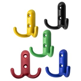 Fuxxer® Coat Hooks Double Hooks Iron Hooks Coloured Set of 5 (Black)