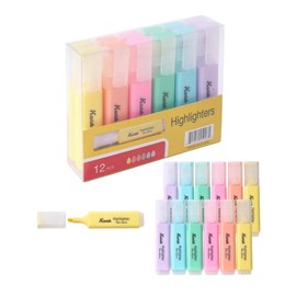 Kavish Highlighters Pens 12 Pack,Highlighter Chisel Tip Pastel,6 Bright Assorted Colors. Highlighting for School College and office Supplies