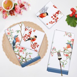 Arquiel Kitchen Towels Cotton Set of 4 Tea Towels 100% Cotton Watercolour Flowers and Birds Kitchen Towel Set Multi-Purpose High Quality Kitchen Drying Towel Bar Towels 50 x 70 cm