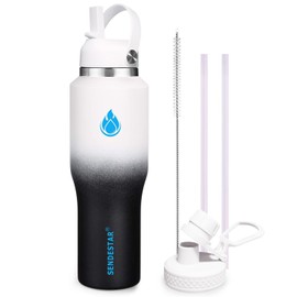 SENDESTAR SENDESTAR 40oz Stainless Steel Water Bottle(Cold for 48 Hrs, Hot for 24 Hrs),Double Wall Vacuum Insulated Bottle with Straw Lid, Spout Lid and Flex Cap, Fit in Any Car Cup Holder