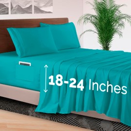 Elegant Comfort 4-Piece Bed Sheet Set - Luxury Bedding 1500 Premium Hotel Quality Microfiber, All Around Elastic 18-24 Inches Deep Fitted Sheet- Extra Deep Pocket Sheets, Queen, Teal