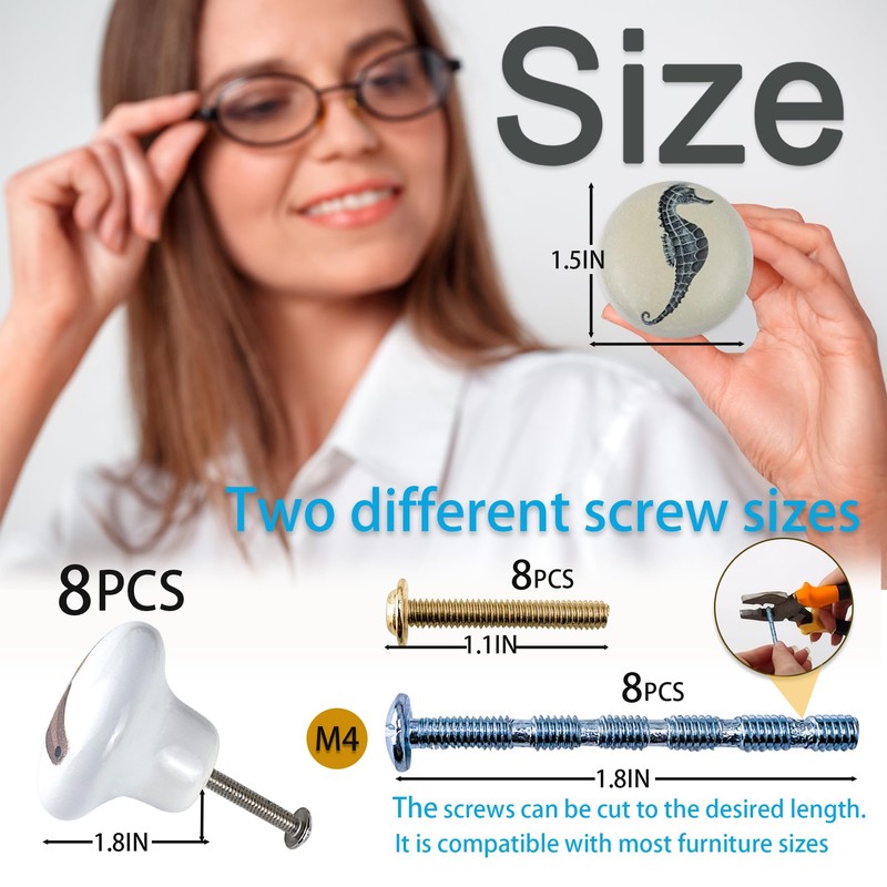 Lasyman 8 Pack 1.5" Ceramic Seahorse Cabinet Knob Unique Ocean