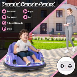 Kids Ride on Bumper Car, 12V  Electric Bumping Car w/ Remote Control, Wireless Connection, Flashing Lights, Music, Sounds & 360 Degree Spin, Baby Riding Bumping Toy, Gift for Toddlers 18+ Months Old