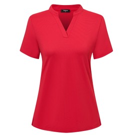 Vidusou Golf Shirts for Women,Ladies Golf Shirts V Neck Polo Tennis Shirts Workout Tops for Women Exercise Clothes Athletic Wear Red Large