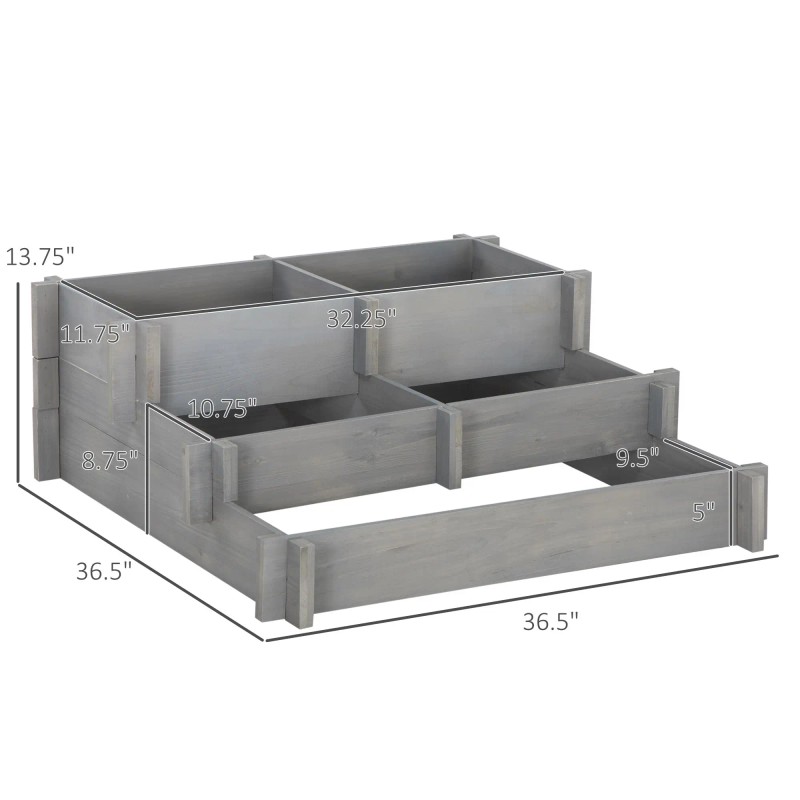 3 Tier Elevated Wood Flower Box Gray Raised Garden Bed