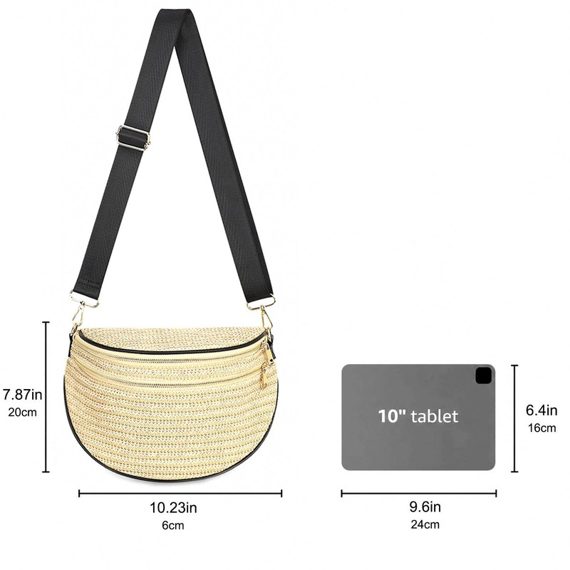 BBORGDC Summer Straw Bum Bag for Women, Woven Crossbody Fanny