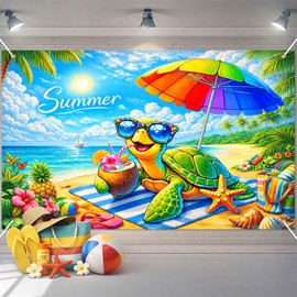 BlissYard Summer Beach Party Banner Cute Sea Turtle Beach Backdrop 71 x 43 Inch Tropical Ocean Photo Booth Background for Pool Party Kids Beach Theme Luau Summer Decor