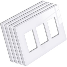 BESTTEN 3-Gang Modern Designer Mid Size Screwless Wall Plate, USWP6 Snow White Series, Unbreakable Polycarbonate Midway Decorator Outlet Cover, 12.30cm x 17.13cm, Impact Resistant Switch Plate, 4 Pack