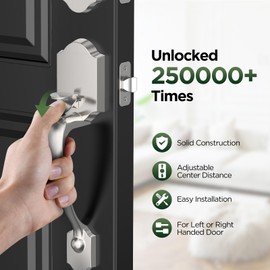 MAXECURITY Silver Front Door Handle and Deadbolt Set, Classic Front Door Lock Set, Satin Nickel Exterior Door Handle with Door Lever, Reversible Front Entry Door Handle Set for Right&Left Handed