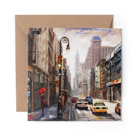 1 x Greeting Card New York Oil Painting Cityscape - Blank Birthday Celebration Anniversary #21940