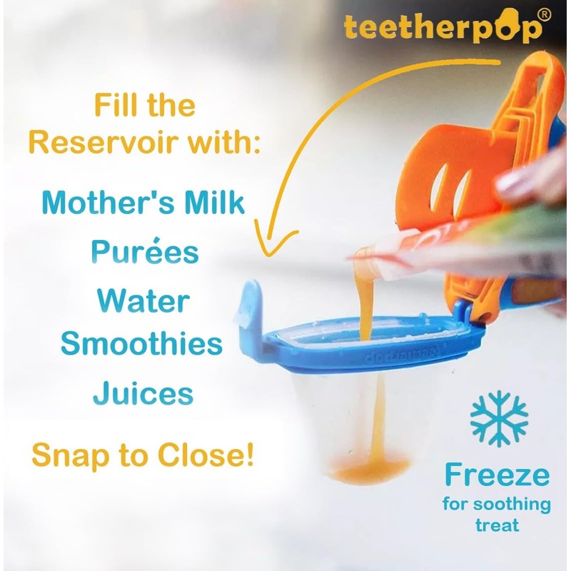 Teetherpop Fillable Silicone Teether for Babies – Breastmilk Popsicle Molds