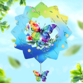 FACIACC Wind Spinners Outdoor, Butterfly Metal 3D Hanging Garden Decor, 12-inch Stainless Steel Wind Spinner with Tail Spinner, Wind Sculptures for Indoor Patio Lawn Yard, Ornament Gift for Women/Men