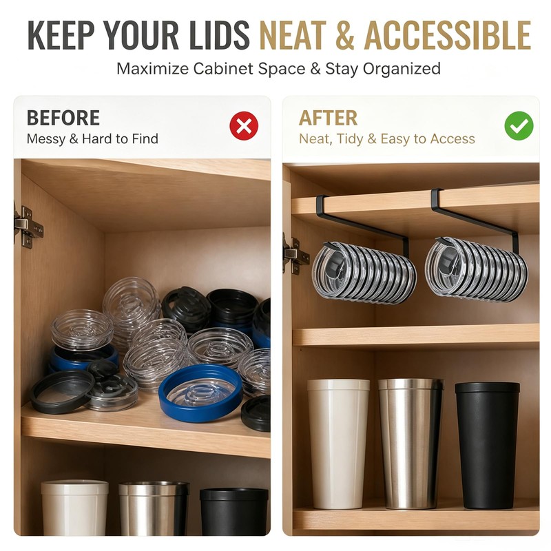 2 Pack Cabinet Tumbler Lid Organizer for Cup Lids, Cups,