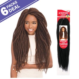 MULTI PACK DEALS! Janet Collection Synthetic Hair Crochet Braids Afropunk Locs 20" (6-PACK, 1B)