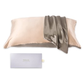 Sileek Silk Pillow Cover, Bi-Color, Pillow Cover, 100% Silk on Both Sides, High Quality Sileek-Silk6A, Reduces Friction, Beautiful Skin, Beautiful Hair, Sleep Prevention, Sleep Prevention, 1 Piece