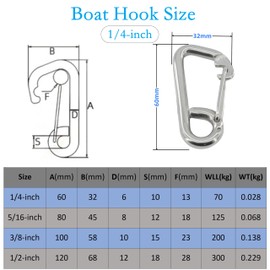 MAMDAFAON Spring Hook Carabiner - Heavy Duty 304 Stainless Steel Snap Hook with Anti-Corrosion Design,Multi-Purpose Boat Hook for Climbing,Sailing,Camping & Daily Use