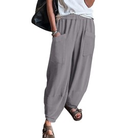 KIRUNDO Wide Leg Pants Woman Elastic Waist 2025 Spring Summer Casual Baggy Stretchy Comfy Harem Lounge Pants with Pockets(Grey, X-Large)