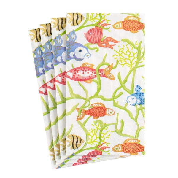 Caspari Tropical Reef Paper Guest Towel Napkins in White - 15 Per Package