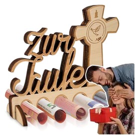 Money Gift for Christening, Communion or Confirmation Made of High-Quality Wood - Creative Money Gift Packaging for Boys and Girls - Unforgettable Memory Design