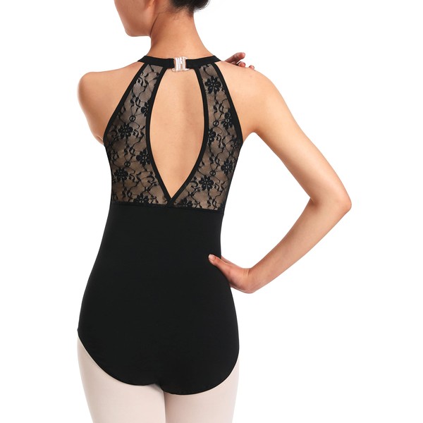 Tegmk Women's Halter Neck Dance Leotard for Ballet Keyhole Back,