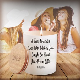 LaLeena Friendship Candle Presents for Friends - Scented Candle - Funny Gifts for Home - Birthday Presents for Friends (Large 14 oz) (Laugh So Hard Pee a Little, Jasmine)