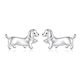Zepmais Dachshund Stud Earring 925 Sterling Silver-Hypoallergenic Dog Earrings for Young Ones-Puppy Dog Jewelry Gifts for Women