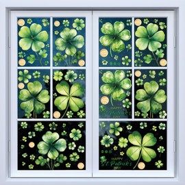 AOWDIAO 10 Sheets Shamrock Window Clings St. Patrick's Day Decorations 101 Pcs Good Luck Shamrock Doubled Sided Window Stickers for Glass
