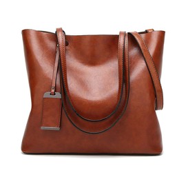 Coolives Tote Shopping Bag PU Leather for Women Vertical Handbag Shoulder Strap Damascus Brown One Size Shopping Bag, brown, Tote