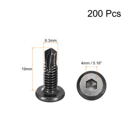 sourcing map 200Pcs Hex Socket Self Tapping Screws, 1/4" x 3/4" 410 Stainless Steel Flat Head Sheet Metal Drilling Screws, Black