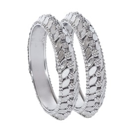 Bodha Traditional Indian Antique Silver Oxidised Fancy Traditional Kada Bangle Set for Women (Set of 2 Bangles) (SJ_3372_S_2.6)