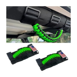 HZEL 2PCS Roll Bar Grab Handles, Oxford Cloth Upgrade Metal Buckle Paracord Grip Handles, Durable and Strong Car Accessories, Compatible with Wrangler JL, JLU, JT, JK, JKU, TJ, LJ and YJ（Green）