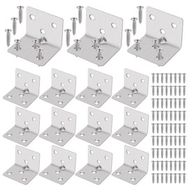 Hejo Angle Connector Set (30 x 30 x 38 x 1.5 mm), 15 Pieces Stainless Steel Angle 90 Degree L Brackets Corner Angle with 90 Pieces Screws, 6 Hole Metal Angle for Furniture, Wall Mounting