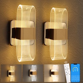 HEATEDHAVEN Wall Sconces Set of 2 Bedroom Lamps – Hardwired LED Ambient Lighting Wall Sconces – Smartphone Control App with 3 Level Dimming – Elegant Gold Scones Lighting with Instructions