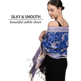 Achillea Soft Silky Reversible Paisley Pashmina Shawl Wrap Scarf w/Fringes (Royal Blue)