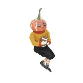 GALLERIE II Football Defense Dan Thanksgiving Pumpkin Harvest Folk Art Doll Collectible, Joe Spencer Gathered Traditions Home Decor Figures Figurines Yellow