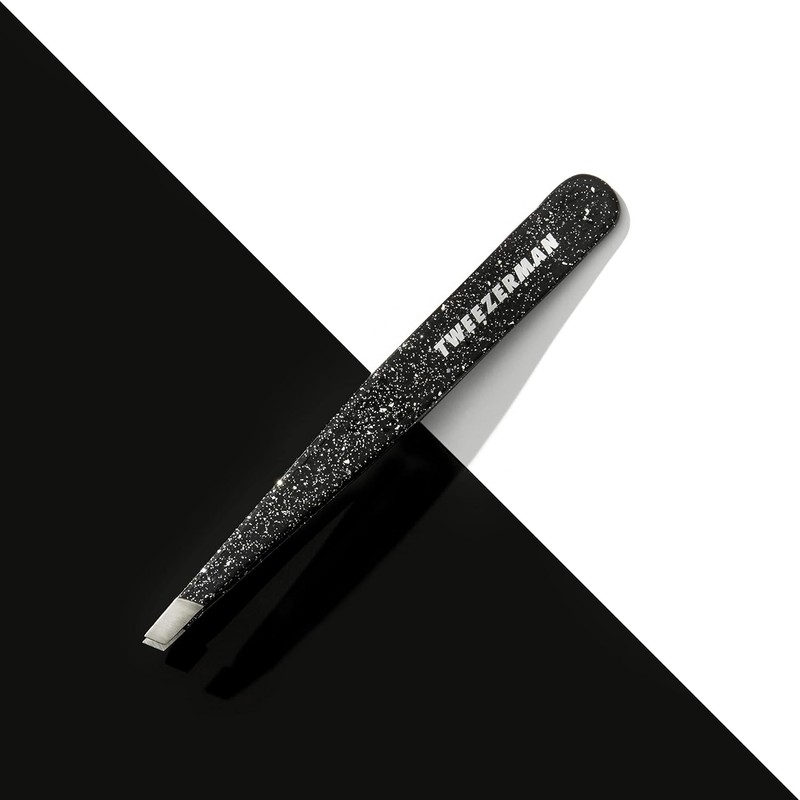 TWEEZERMAN Tweezers Slant for Eyebrow Plucking, Stainless Steel, Dusted Onyx