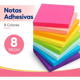 Notas Adhesivas de Colores 8 Piezas, 800 Hojas de Papel Autoadhesivo Cuadrado, Notas Adhesivas para Anotar Libros, Marcar Páginas, Indexar y Mantener la Escritura Ordenada