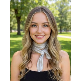 CHUNG Women's Scarf Satin Solid Color Fashion Girls Scarves bandana 50s Retro Emulation Silk Handbag Hair Ribbons Handkerchief Necktie Square 27.5",Light Grey