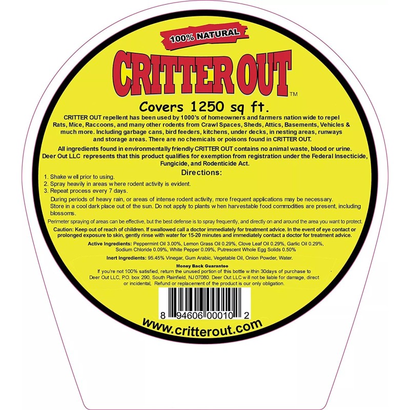 Critter Out 40oz Rat & Mouse Repellent, New, Free Shipping