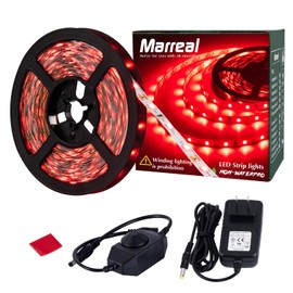 Red LED Rope Strip Lights bright led strip red led strip red only touch dimmable Marreal 16.4ft/5m 12V 300 LEDs Flexible Cuttable Non-Waterproof for Christmas Home Kitchen Indoor Party Room Decoration